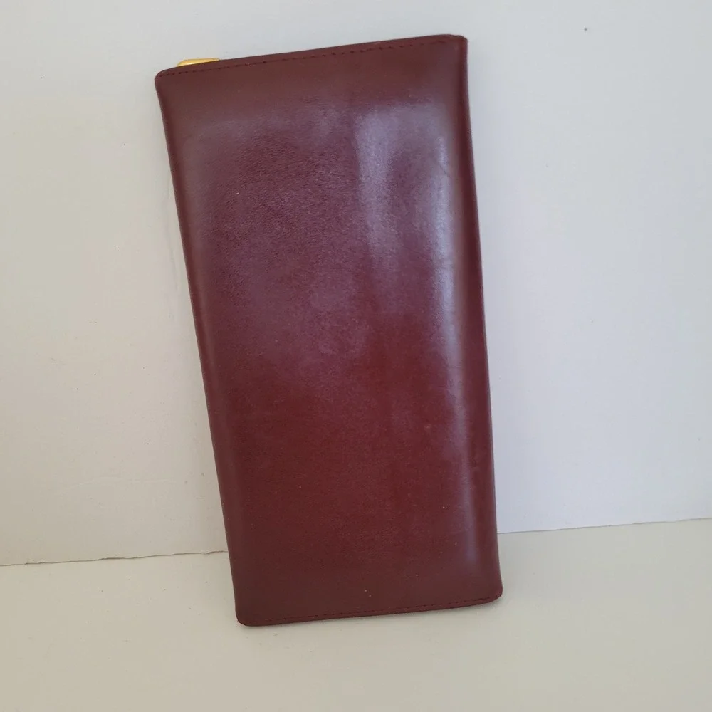Cartier Must de Cartier Burgundy Leather Long Bifold Wallet Gold Corners Italy